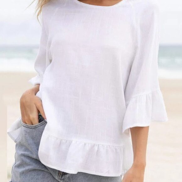 2/$40 Black Ruffle Hem Half Sleeve Blouse Casual Lightweight Summer Top Women's - Picture 4 of 6